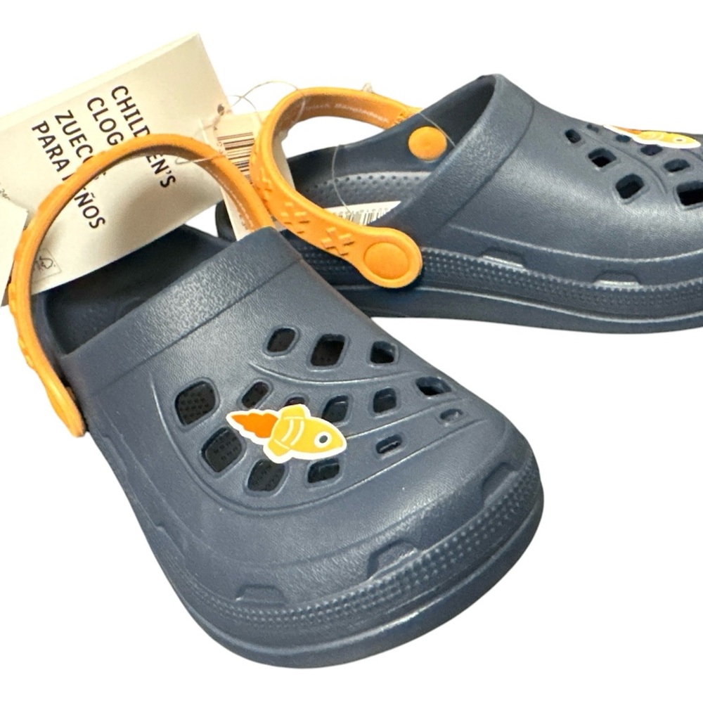 Children Navy Blue Orange Crocs Clogs Boys Unisex Kids Sandals Size 8.5 T /9.5T